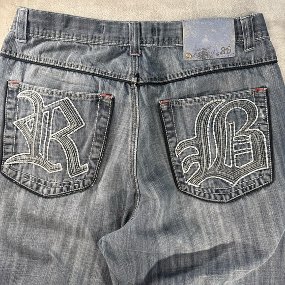 Vintage Royal Blue Jeans Men's Sz 36x32 Grey Baggy Y2K 90s Hip Hop Skater - Picture 5 of 10